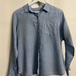 J. Jill Blue Casual Linen Button-Down Size Medium
